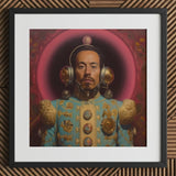 Armando - Gay Mexican Astronaut Art Print / Canvas Blue Gold Armor Headphones, Aesthetic, Gayest Prints