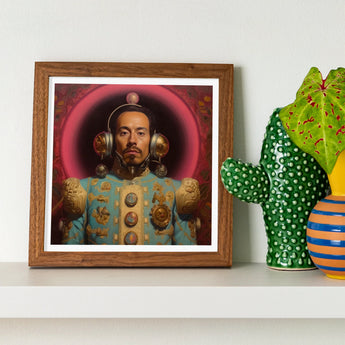 Armando - Gay Mexican Astronaut Art Print / Canvas Framed Portrait Man Ornate Costume Headphones Pink Halo-like, Aesthetic, Gayest Prints