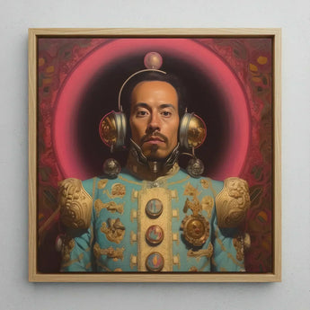 Armando - Gay Mexican Astronaut Art Print / Canvas Framed Portrait Man Ornate Turquoise Gold Ceremonial Attire, Aesthetic, Gayest Prints