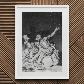 Arrival of Dawn and the Break-up a Witches’ Gathering - Francisco De Goya Fine Art Print / Canvas Framed Black White Group Emaciated