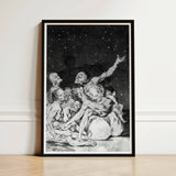 Black-framed Artwork Detailed Figures Starry Night Sky Goya Stages, Ignorance Personified, Witches Gathering