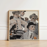 Framed Illustration Four Men Vintage Attire Rendered Detailed Arrow Collars, Cluett Shirts, Plate Turned Menswear, Retail, Leyendecker Art