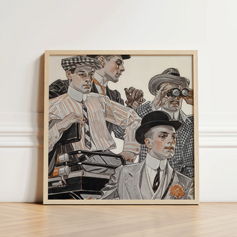 Framed Illustration Four Men Vintage Attire Rendered Detailed Arrow Collars, Cluett Shirts, Plate Turned Menswear, Retail, Leyendecker Art