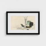 Art Supplies - Kamisaka Sekka Meiji Print / Canvas Black-framed Minimalist Life Inkwells Brushes Paper Sekka’s, Momoyogusa Series