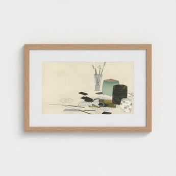 Art Supplies - Kamisaka Sekka Meiji Print / Canvas Minimalist Wooden-framed Life Artist’s Tools Containers Sekka’s, Momoyogusa Series