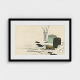 Art Supplies - Kamisaka Sekka Meiji Print / Canvas Black-framed Minimalist Life Inkwells Brushes Decorative Sekka’s, Momoyogusa Series