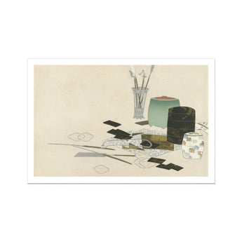 Art Supplies - Kamisaka Sekka Meiji Print / Canvas Life Arrangement Office Flowers Vase Scattered Papers Sekka’s, Momoyogusa Series