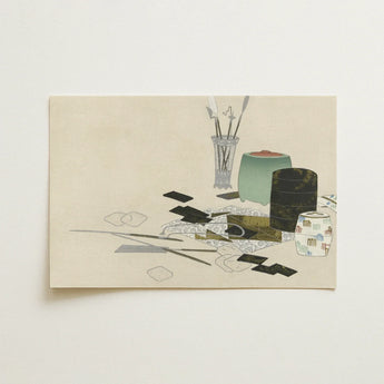 Art Supplies - Kamisaka Sekka Meiji Print / Canvas Minimalist Life Print Glass Vase Paintbrushes Stacked Ceramic Kamisaka Sekka’s Art,
