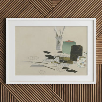 Art Supplies - Kamisaka Sekka Meiji Print / Canvas White Framed Life Artist’s Tools Containers Sekka’s, Momoyogusa Series Epitomizes, Rinpa