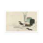 Art Supplies - Kamisaka Sekka Meiji Print, Life Arrangement Office Supplies Flowers Vase Scattered Papers