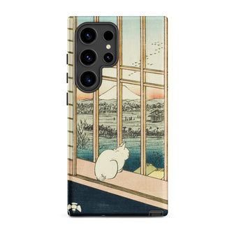 Asakusa Ricefields and Torinomachi Festival - Utagawa Hiroshige Phone Case Samsung Galaxy S24 Ultra / Matte Phone Case White Cat Windowsill