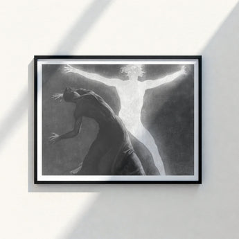 Black-framed Artwork Monochromatic Depiction Two Figures Dynamic Expressive Hypnotist Exudes Sculptural, Sascha Schneider Art Print,