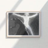 Minimalist Light Wood-framed Black White Artwork Two Figures Hypnotist Exudes Sculptural, Sascha Schneider Art Print, Invisible Current,