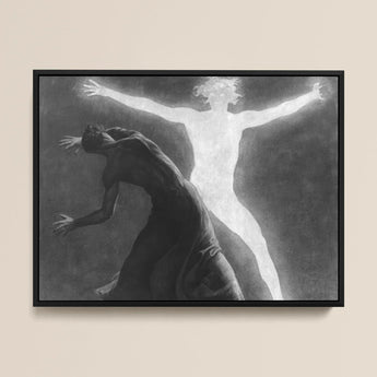 Astral Man - Sascha Schneider Art Print / Canvas Black-framed Black-and-white Artwork Two Figures Dramatic Poses Hypnotist Exudes