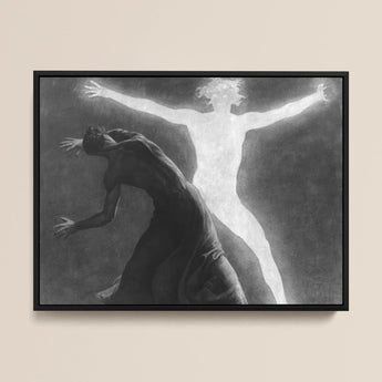 Astral Man - Sascha Schneider Art Print / Canvas Black-framed Black-and-white Artwork Two Figures Dramatic Poses Hypnotist Exudes