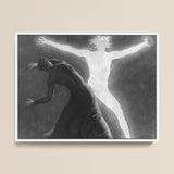 Astral Man - Sascha Schneider Art Print / Canvas Black-and-white Framed Artwork Dramatic Scene Two Figures Dark Hypnotist Exudes
