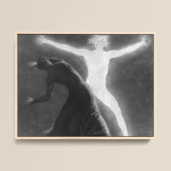 Astral Man - Sascha Schneider Art Print / Canvas Black-and-white Framed Artwork Two Figures Dramatic Contrast Dark Hypnotist Exudes