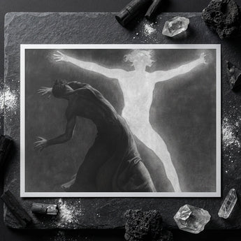 Astral Man - Sascha Schneider Art Print / Canvas Black-and-white Framed Artwork Two Figures Dynamic Poses Hypnotist Exudes Sculptural,