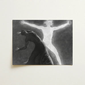 Astral Man - Sascha Schneider Art Print / Canvas Black-and-white Painting Two Figures Dramatic Contrast Dark Hypnotist Exudes Sculptural,