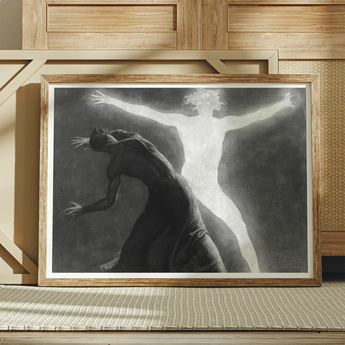 Astral Man - Sascha Schneider Art Print / Canvas Framed Black White Artwork Two Stylized Figures Hypnotist Exudes Sculptural, Sascha