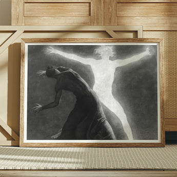 Astral Man - Sascha Schneider Art Print / Canvas Framed Black White Artwork Two Stylized Figures Hypnotist Exudes Sculptural, Invisible