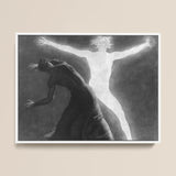 Astral Man - Sascha Schneider Framed Canvas, 16x12’’ / 41x31cm / White Floating Frame, Framed Black White Painting Dark Figure Luminous
