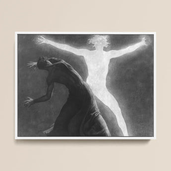 Astral Man - Sascha Schneider Framed Canvas, 16x12’’ / 41x31cm / White Floating Frame, Framed Black White Painting Dark Figure Luminous
