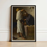 At the Barber Shop - Leon Bonnat Art Print / Canvas Black-framed Classical Painting Two Figures Intimate, Prints