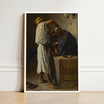 At the Barber Shop - Leon Bonnat Art Print / Canvas White-framed Reproduction Painting Théodore Rousseau, Prints
