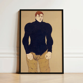 Black-framed Artwork Muscular Man Red Hair Dark Navy Edward Penfield’s Athlete, Harper’s Monthly Art, Director, Penfield, Print