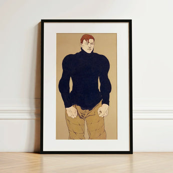 Athlete - Edward Penfield Art Print / Canvas Black-framed Stylized Illustration Muscular Man Red Penfield’s, Harper’s Monthly, Director,