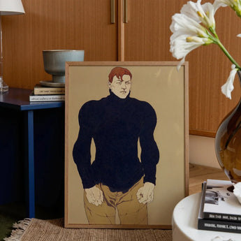 Athlete - Edward Penfield Art Print / Canvas Framed Illustration Man Navy Blue Turtleneck Tan Pants Penfield’s, Harper’s Monthly, Director,