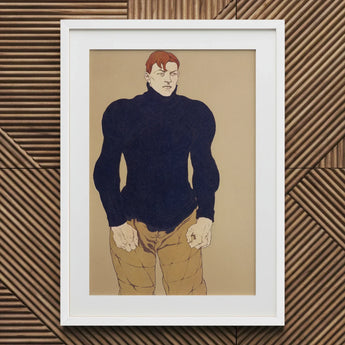 Athlete - Edward Penfield Art Print / Canvas Framed Illustration Muscular Man Red Hair Navy Blue Penfield’s, Harper’s Monthly, Director,