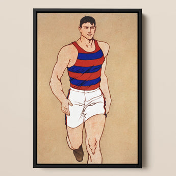 Athlete Running - Edward Penfield Art Print / Canvas, 12x18’’ / 31x46cm / Black Frame, Posters Prints & Visual Artwork, Toby Leon