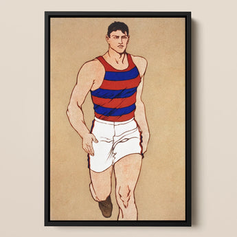 Athlete Running - Edward Penfield Art Print / Canvas Framed Illustration Muscular Man Red Blue Striped Athletic, Penfield’s, Warm