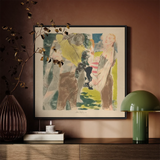 Athletes Dressing - John Copley Art Print / Canvas Framed Abstract Artwork Stylized Figures Muted Greens Yellows, Strips, Interwar British
