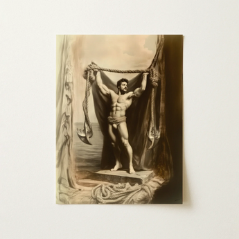 Atlas Ferro - Neo-victorian Gay Physique Art Print / Canvas Sepia-toned Framed Artwork Muscular Man Classical Pose Ropes