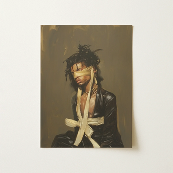 Attention Seeker - Gay Black Bondage Art Print / Canvas Framed Portrait Man Dreadlocks Blindfolded Bound Cream-colored Fabric