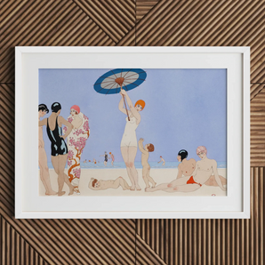 Au Lido - George Barbier 1920s Beach Fashion Art Print / Canvas, 30x20’’ / 76x51cm / White Frame / Matboard, Posters Prints & Visual