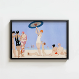 Black-framed Art Deco Beach Scene Print Stylized Figures George Barbier, 1920s Chic
