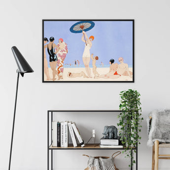 Au Lido George Barbier 1920s Fashion Art Framed Canvas, Framed Vintage Style Beach Scene Artwork People Ball