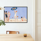 Au Lido George Barbier 1920s Fashion Art Framed Canvas, Framed Vintage Style Art Print People Beach Scene Parasols