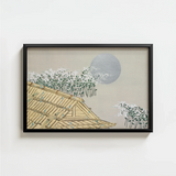 Black-framed Artwork Traditional Japanese-style Roof White Blossoms Silver Kamisaka Sekka Art, Print, Lacquered Hush Presses