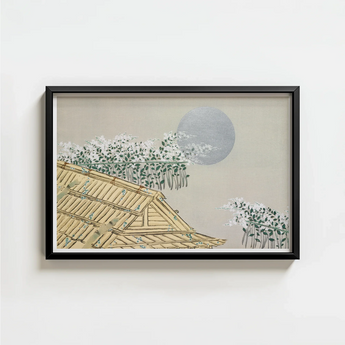 Black-framed Artwork Traditional Japanese-style Roof White Blossoms Silver Kamisaka Sekka Art, Print, Lacquered Hush Presses