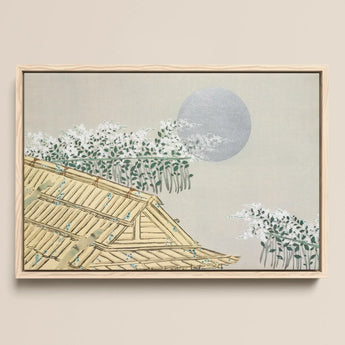 Autumn Evening - Kamisaka Sekka Art Print / Canvas Framed Artwork Traditional Japanese-style Roof White Blossoms Silver Kamisaka Sekka Art,