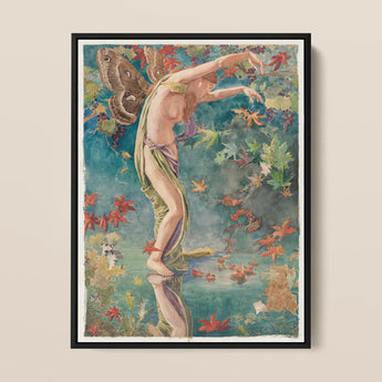 Autumn Scattering Leaves - John La Farge Art Print / Canvas, 12x16’’ / 31x41cm / Black Frame, Posters Prints & Visual Artwork, Toby Leon