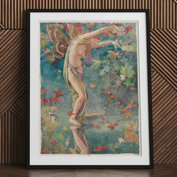 Autumn Scattering Leaves - John La Farge Art Print / Canvas, 24x32’’ / 61x81cm / Black Frame / Matboard, Posters Prints & Visual Artwork,