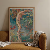 Autumn Scattering Leaves - John La Farge Art Print / Canvas Framed Artwork Winged Figure Green Purple Garments Amidst Autumn Scattering