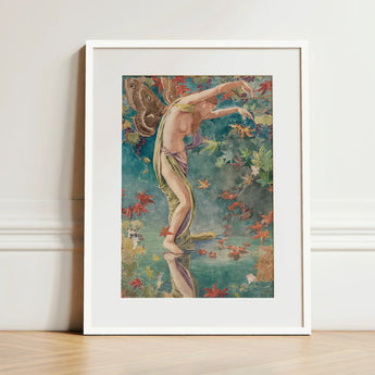 Autumn Scattering Leaves - John La Farge Art Print / Canvas Framed Graceful Nude Figure Wings Fabric, Farge’s, Winged Psyche-figure Poised,
