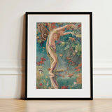 Autumn Scattering Leaves - John La Farge Art Print / Canvas Framed Graceful Nude Figure Wings Fabric, Farge’s, Winged Psyche-figure Poised,